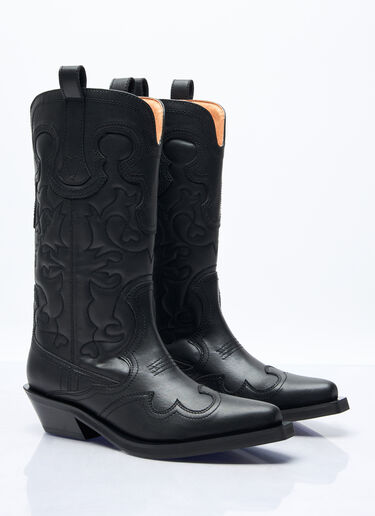 GANNI Mid Shaft Embroidered Western Boots Black gan0257040