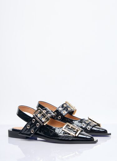 Ganni Feminine Buckle Ballerina Flats Black gan0258050