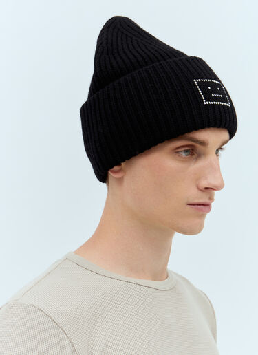 Acne Studios Embellished Face Logo Beanie Hat Black acn0157037