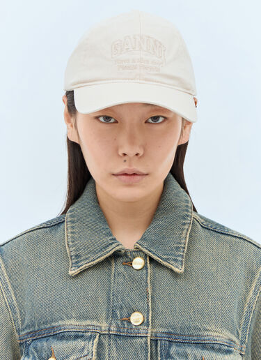 GANNI Logo Embroidery Baseball Cap Cream gan0257062