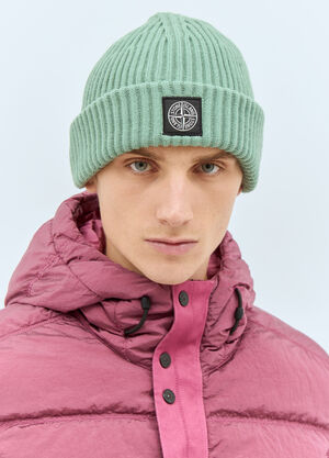 Stone Island Logo Patch Beanie Hat Beige sto0158066