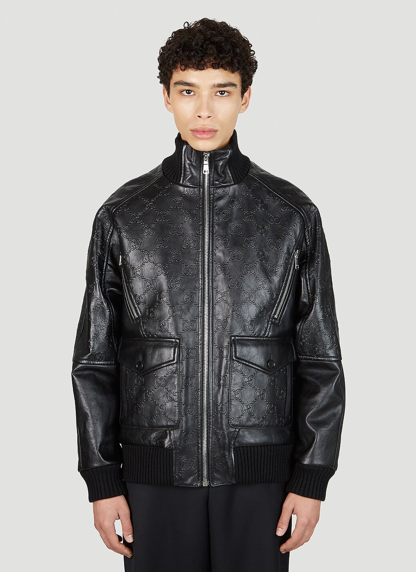 Embossed GG leather jacket in Black Ready-to-wear