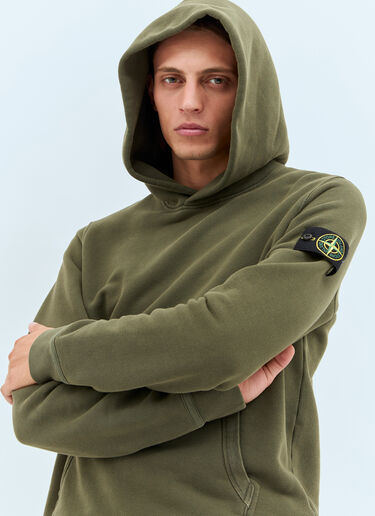 Stone Island Logo Patch Hooded Sweatshirt Green sto0158069