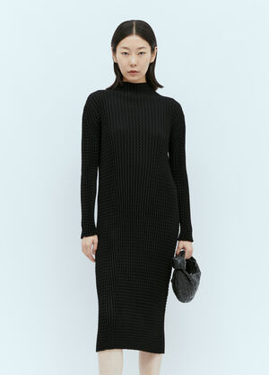 Issey Miyake Spongy BK/WT-28 Long-Sleeve Midi Dress Black ism0257008
