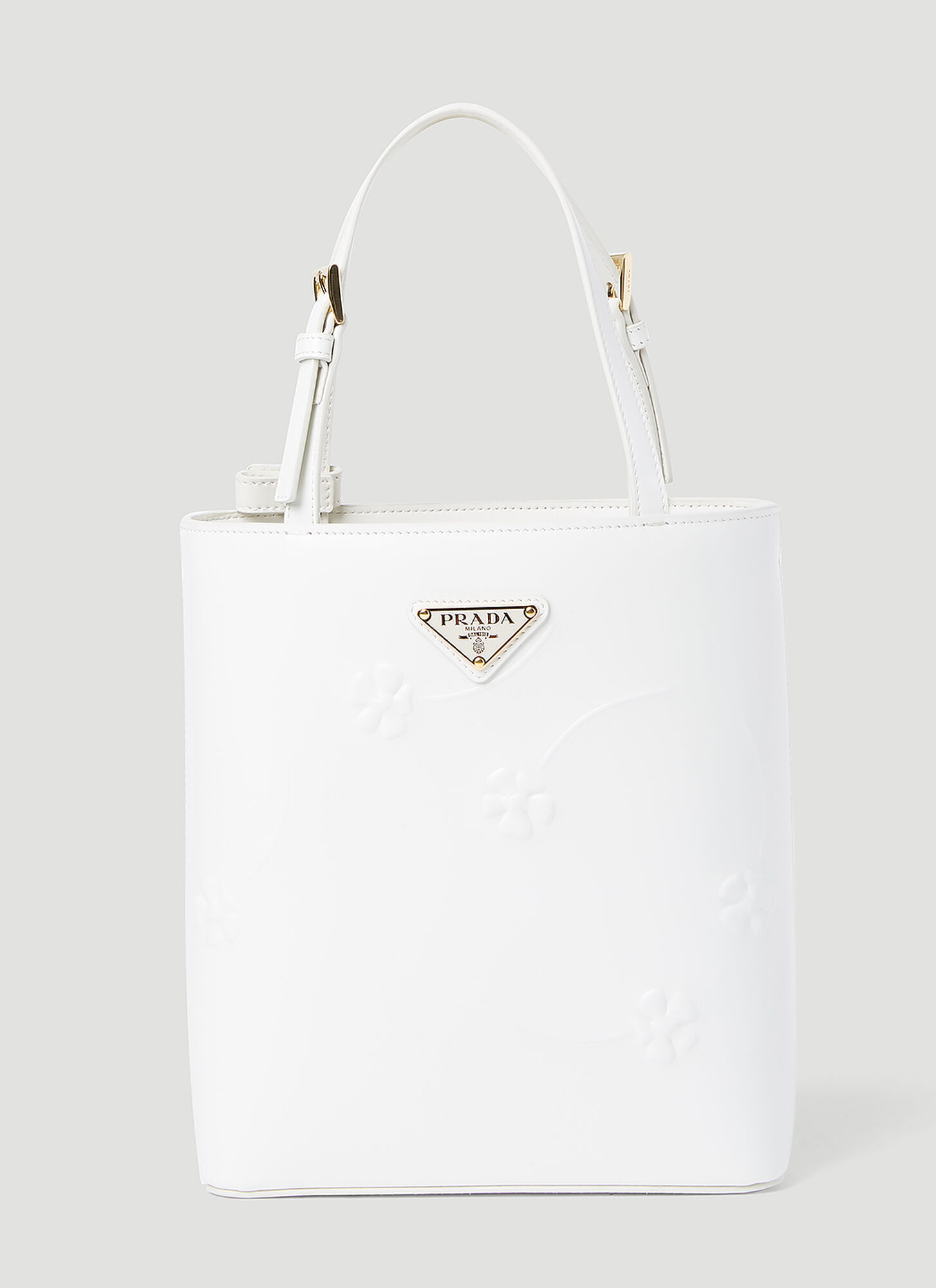 Shop Prada Flower Embossed Mini Tote Bag In White