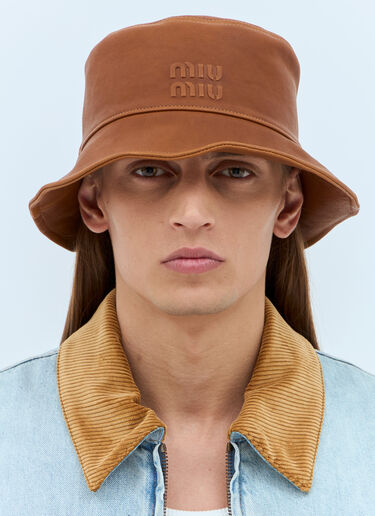 Miu Miu Logo Leather Bucket Hat Brown miu0157012