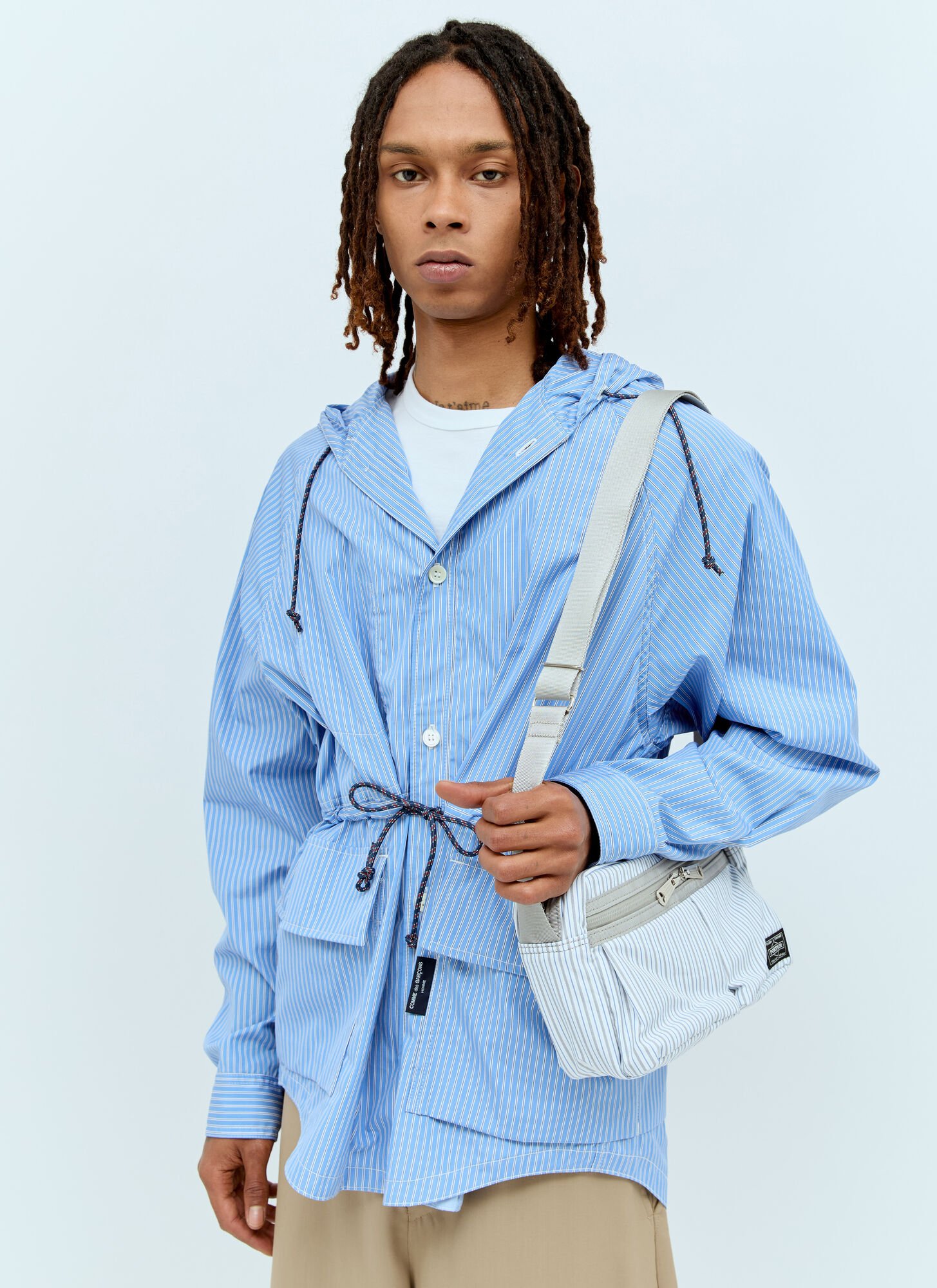 Shop Comme Des Garçons Homme Deux X Porter Striped Ripstop Crossbody Bag In White