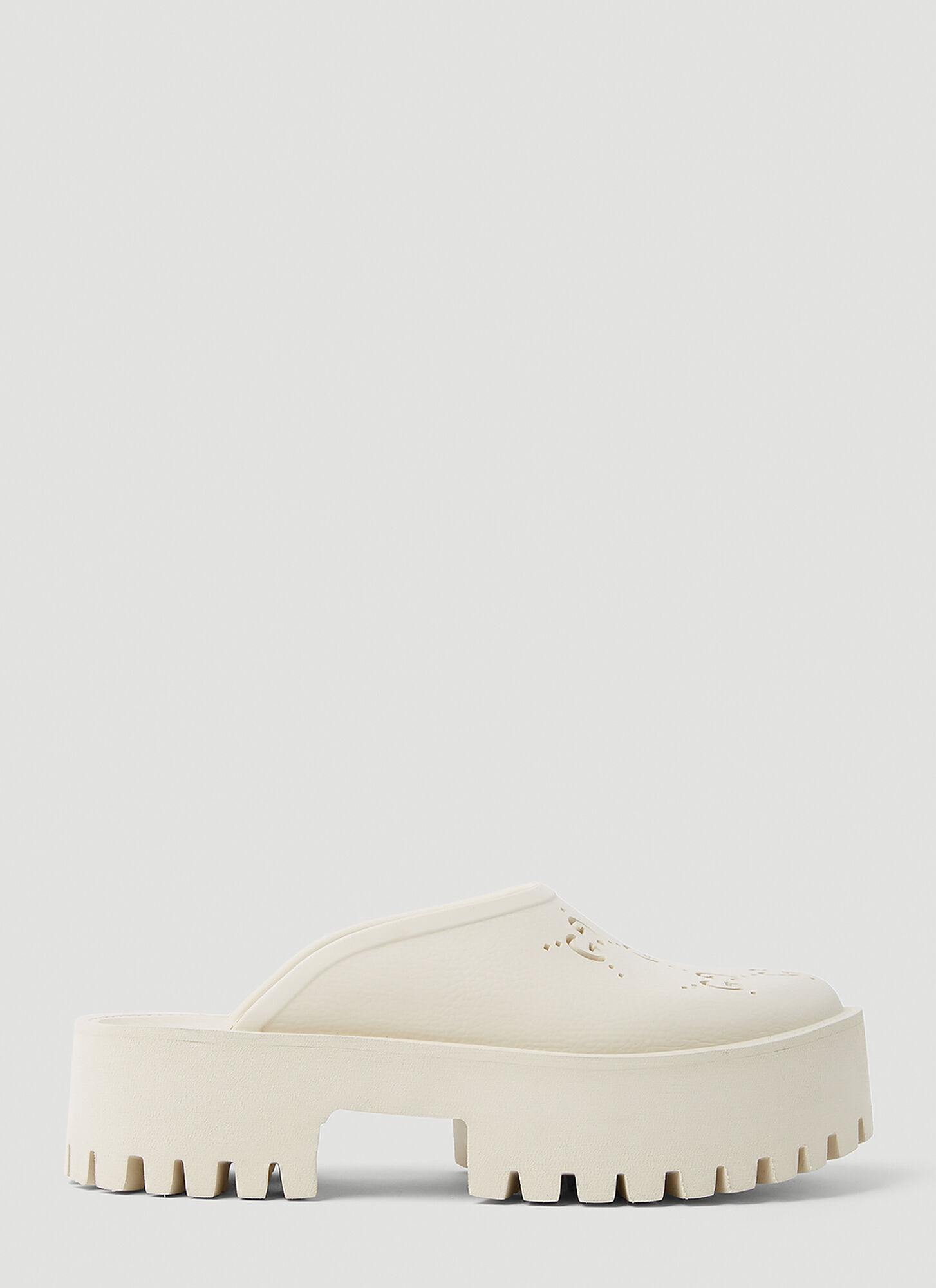 Shop Gucci Perforated G Platform Mules In White