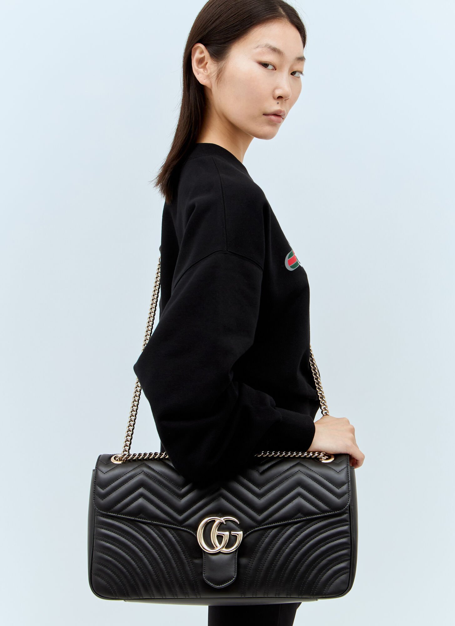 Shop Gucci Gg Marmont Medium Shoulder Bag In Black