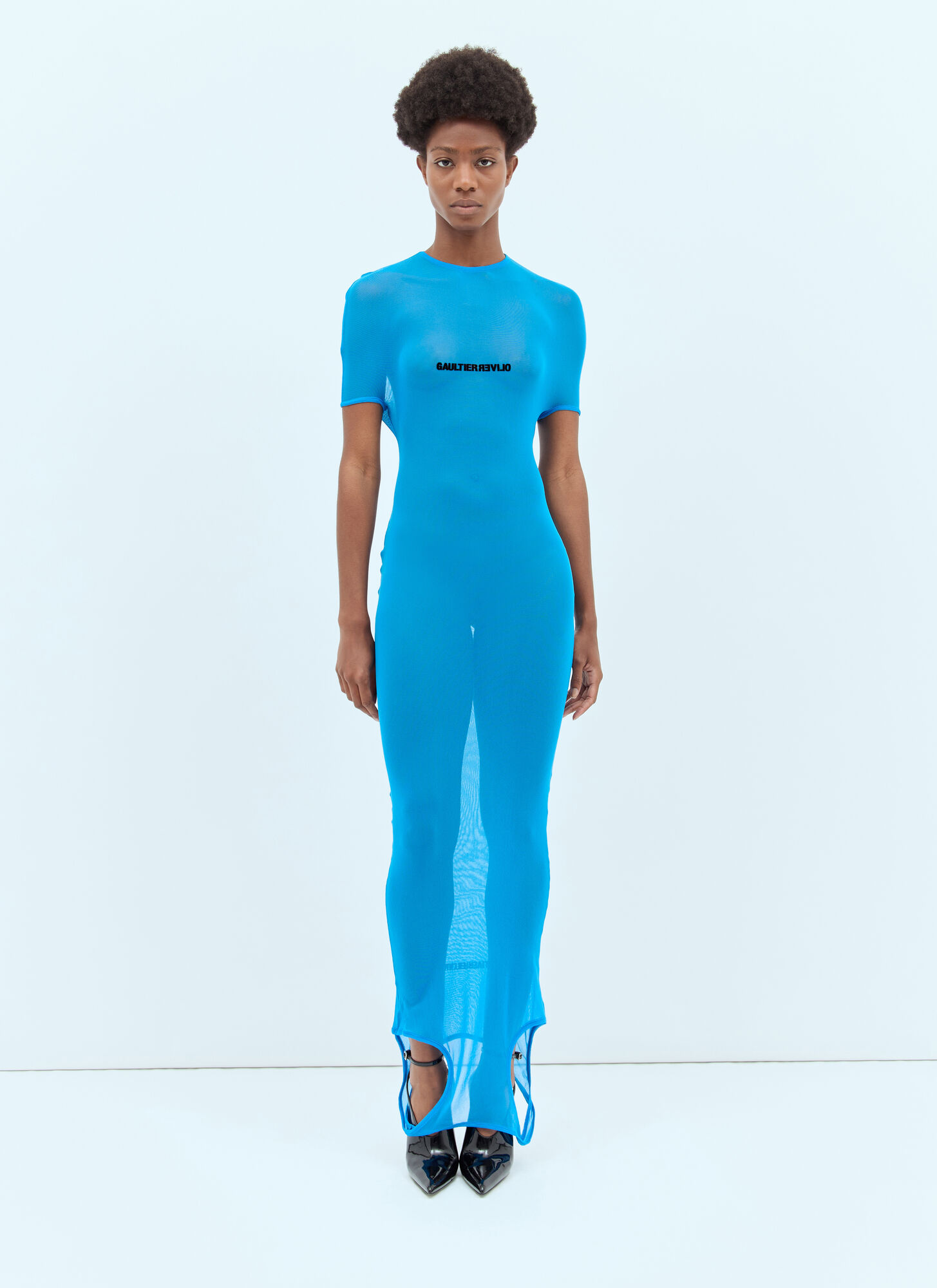 Jean Paul Gaultier X Shayne Oliver Double Neckline Maxi Dress In Blue