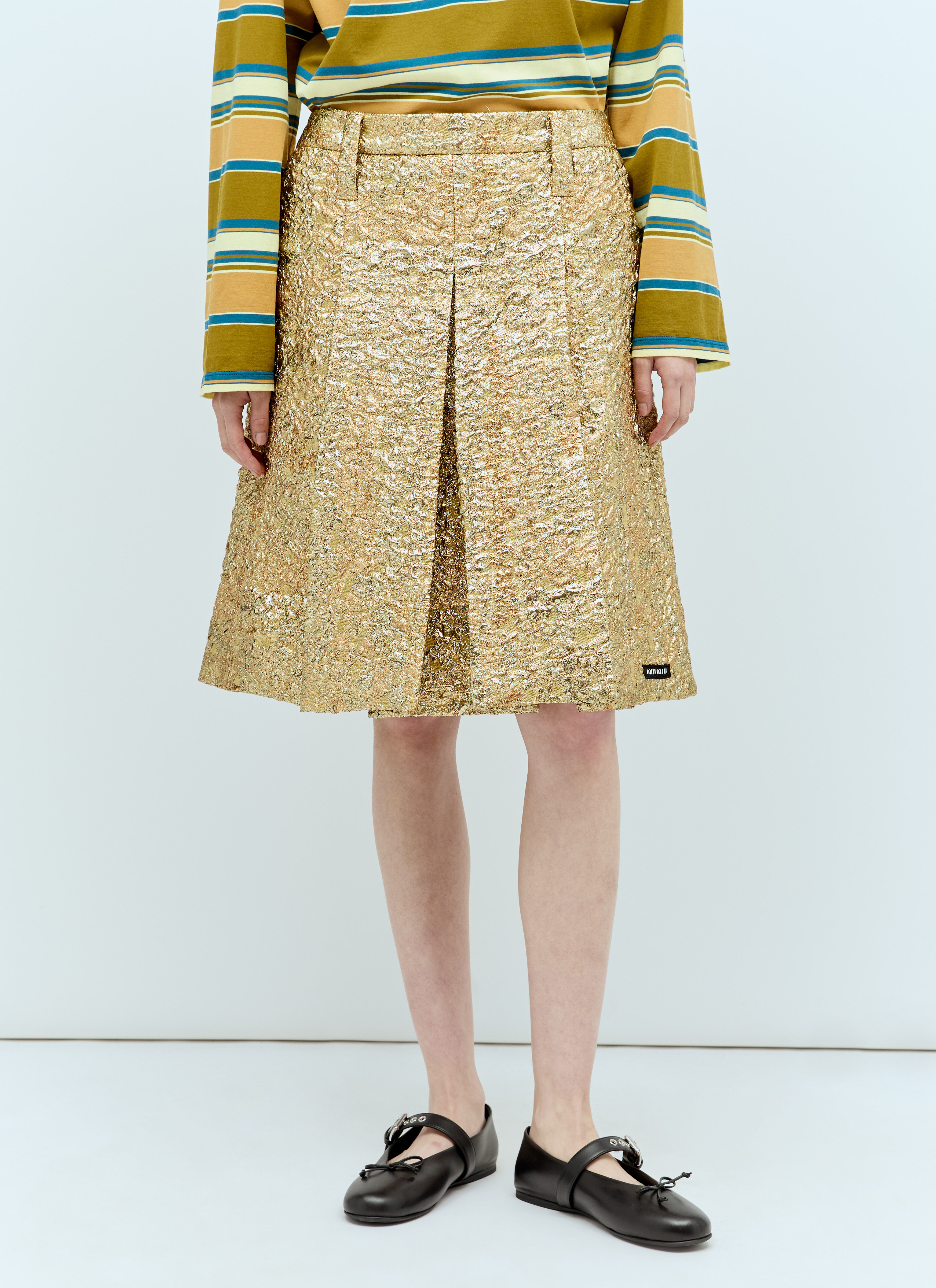 Miu Miu Cloquet Lamé Jacquard Miniskirt In Gold | ModeSens