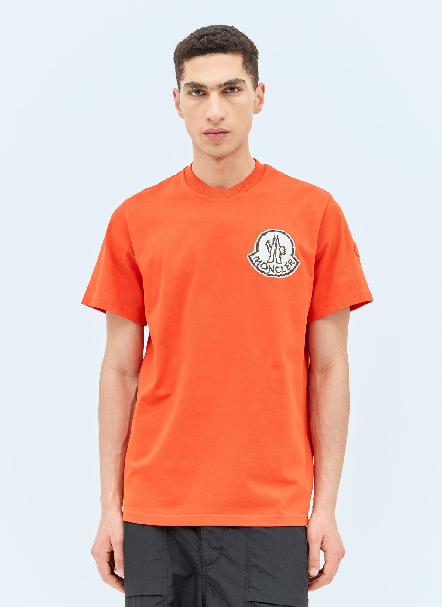 Shop Moncler Logo Applique T-shirt In Orange