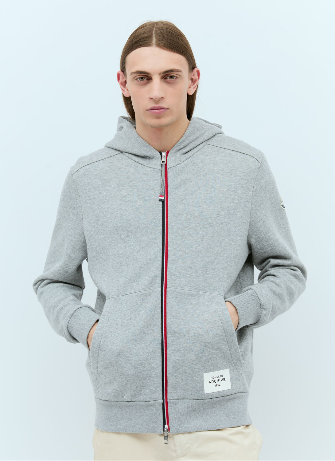 Moncler Logo Patch Hooded Sweatshirt In Gray
