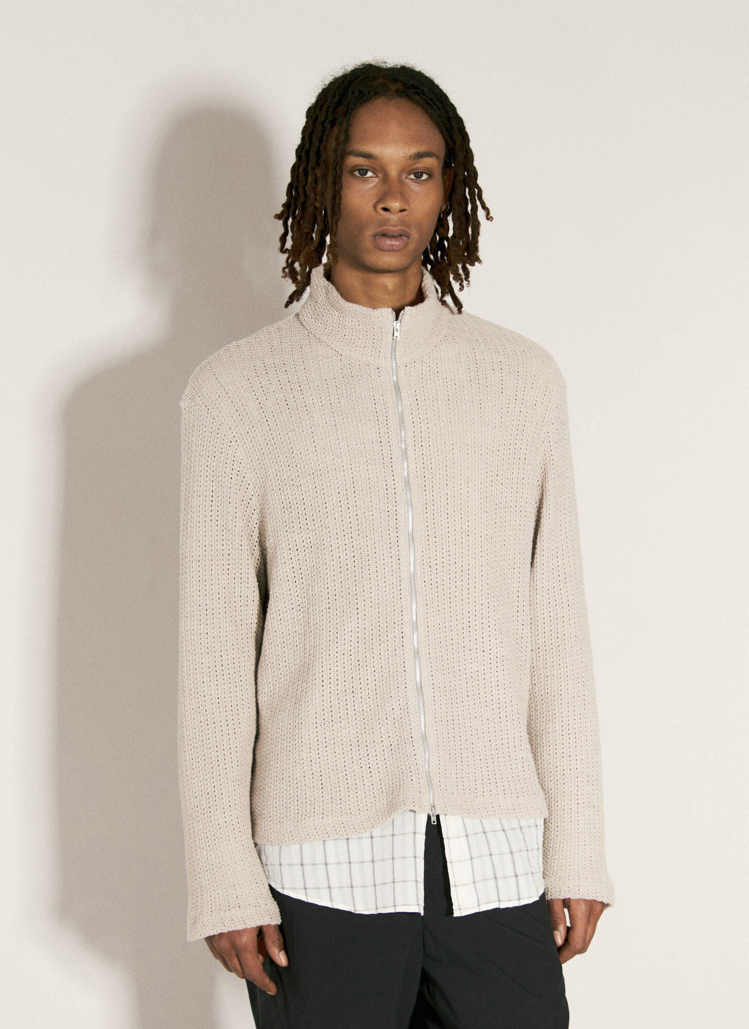 Shop Our Legacy Shrunken Zip-up Knit Cardigan In Grey
