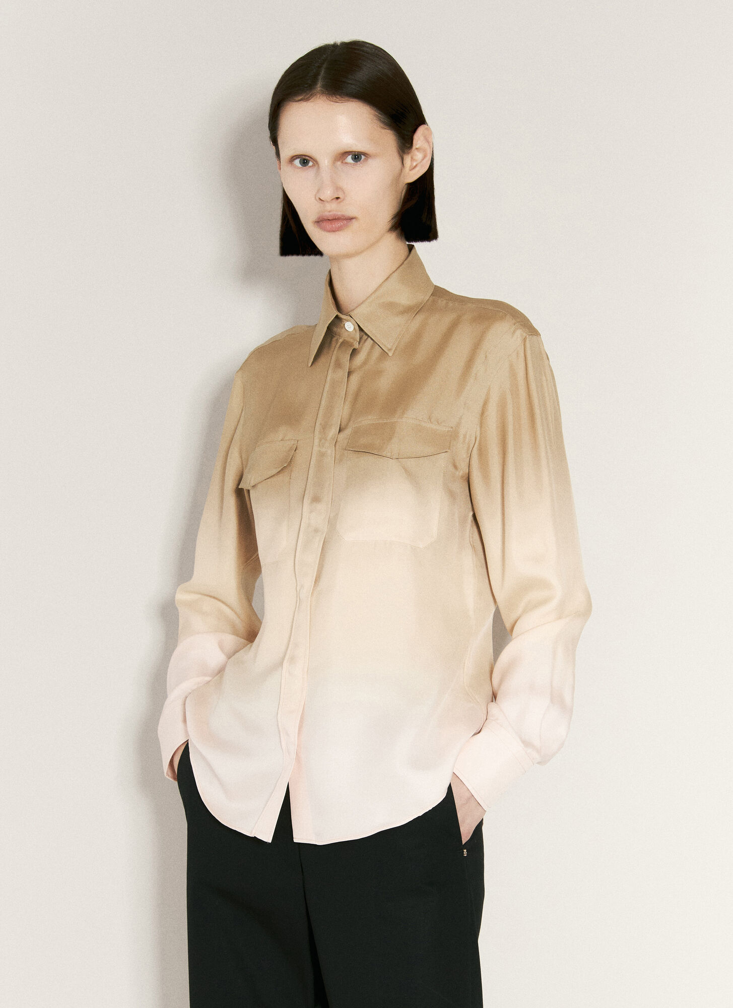 Shop Prada Ombre Silk Shirt In Beige