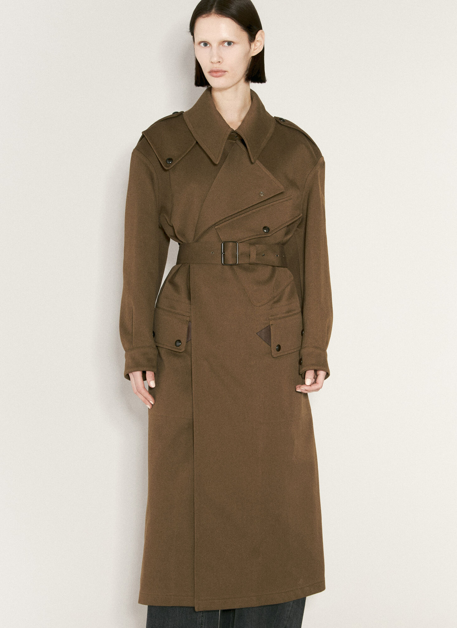 Shop Saint Laurent Twill Trench Coat In Brown