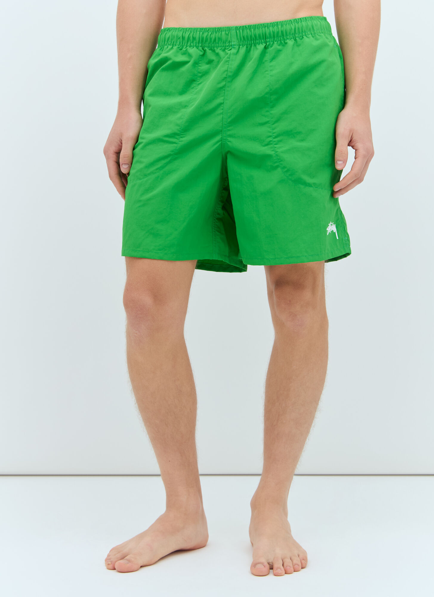 Shop Stussy Logo Print Swim Shorts In Green