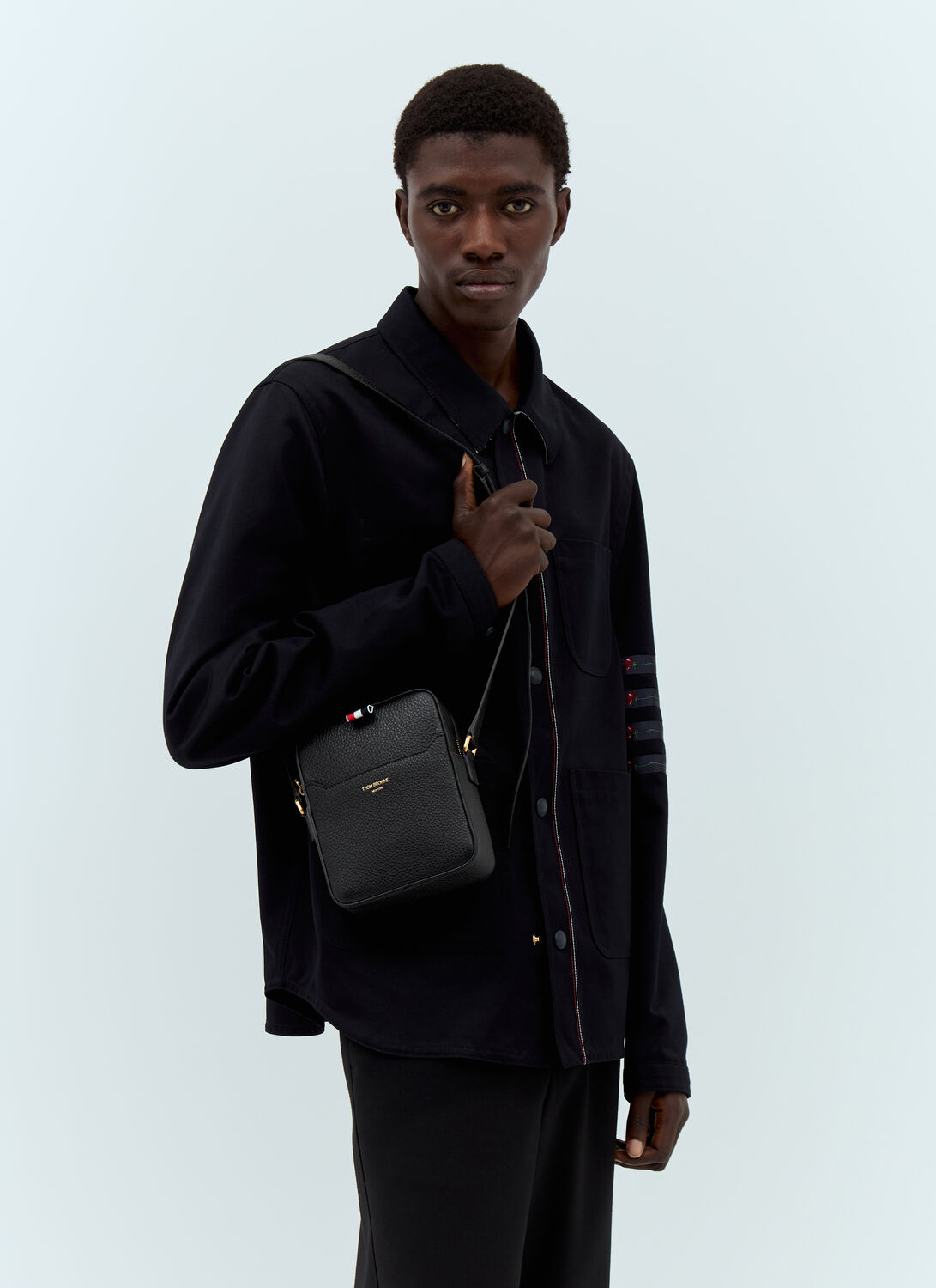 Thom Browne Four-bar Vertical Camera Bag In Black