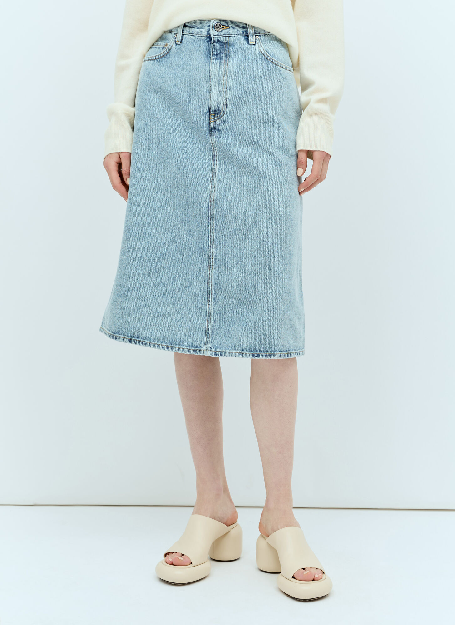 Shop Totême Denim Midi Skirt In Blue