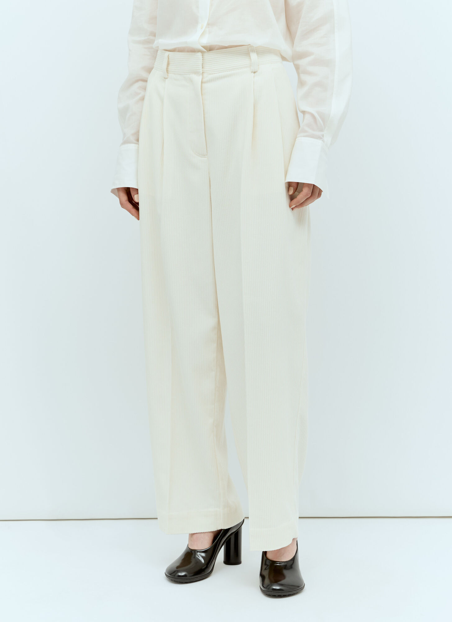 Shop Totême Silk Cotton Cord Pants In Off White
