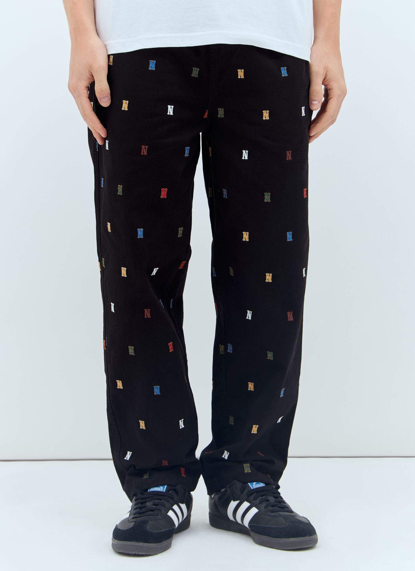 Shop Thisisneverthat Embroidered Easy Pants In Black