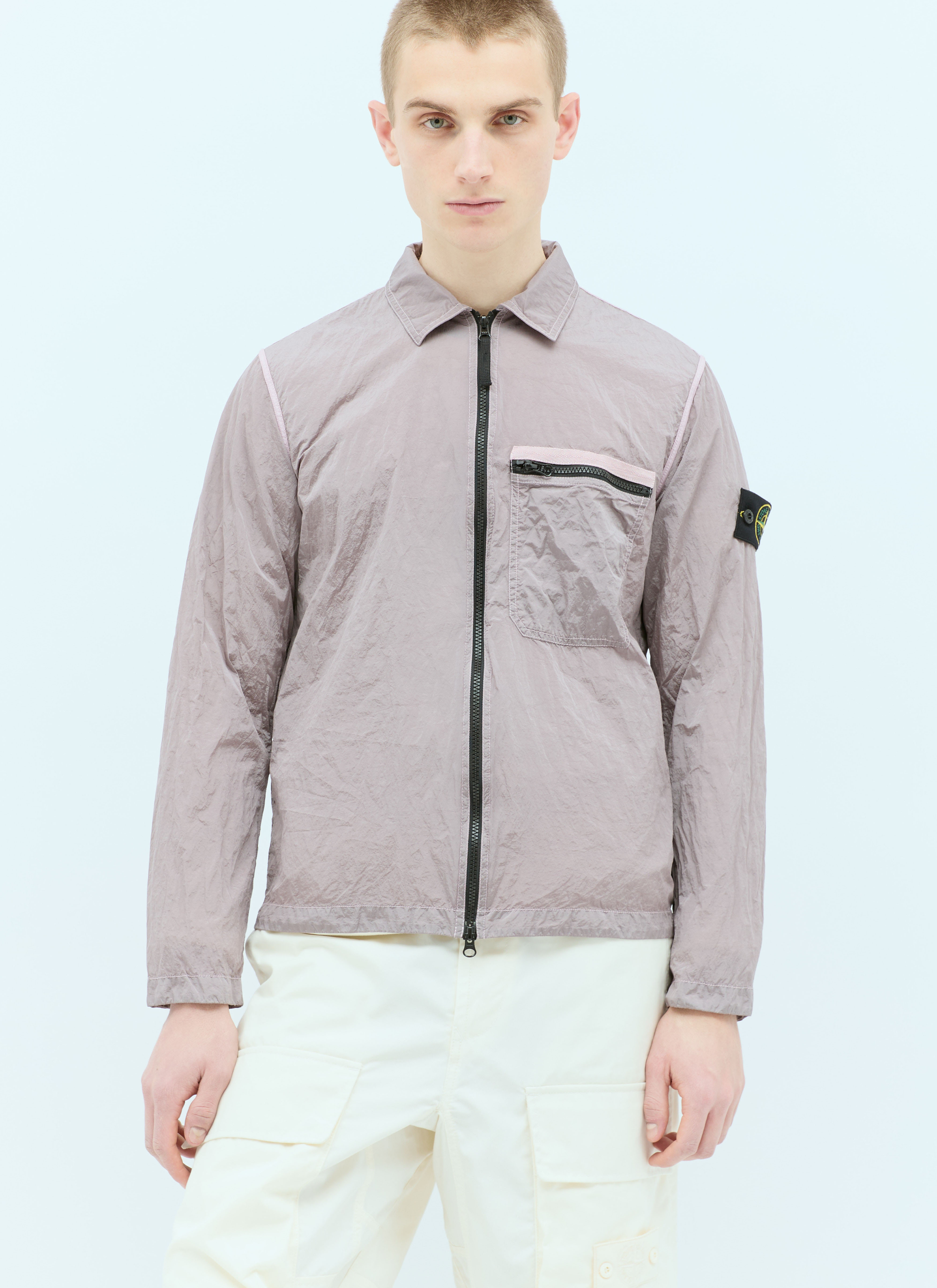 Stone Island Men's Logo Patch Crinkle Overshirt in Pink | LN-CC®