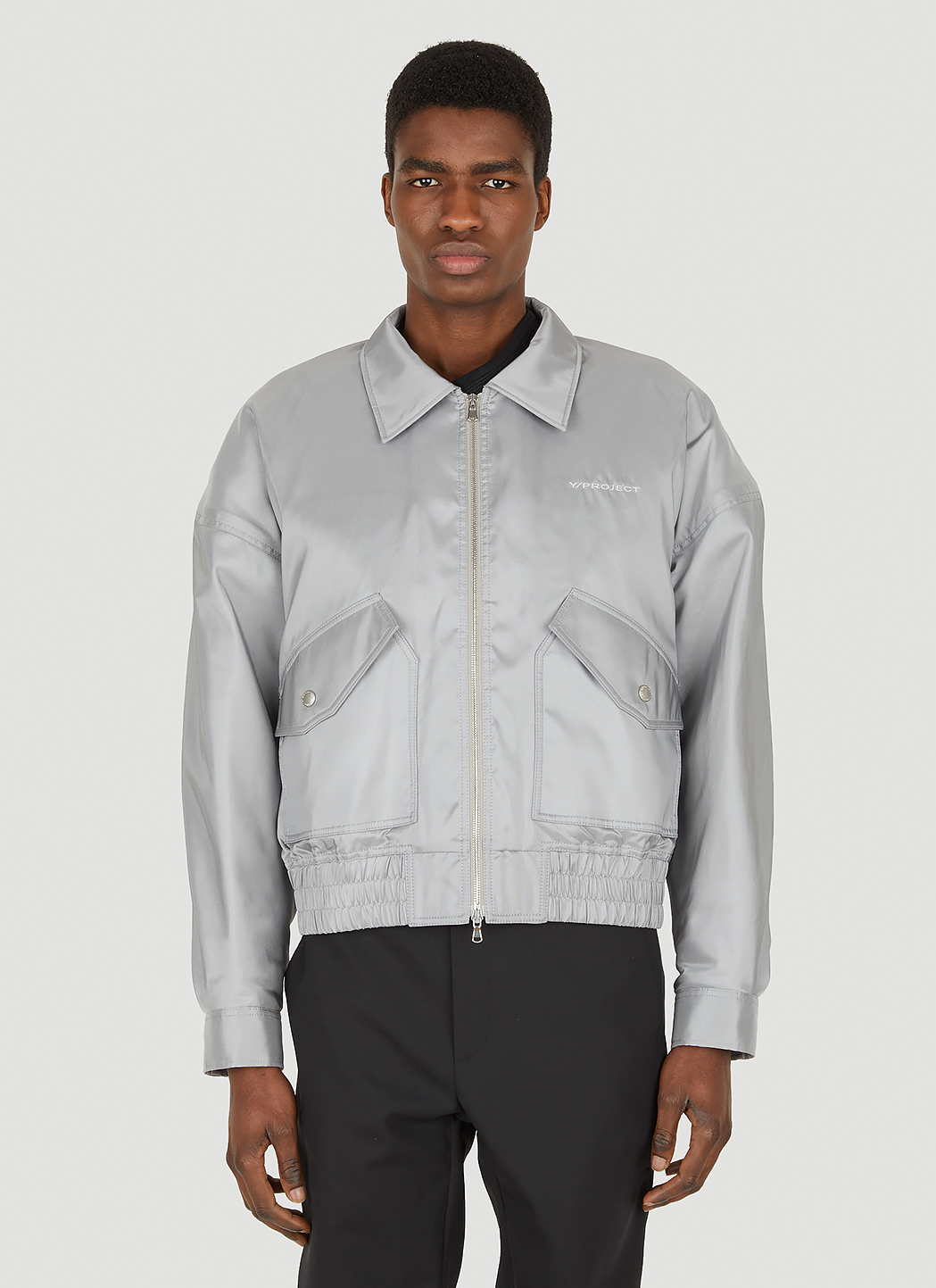 Y/Project Draped Shoulder Bomber Jacket in Grey | LN-CC