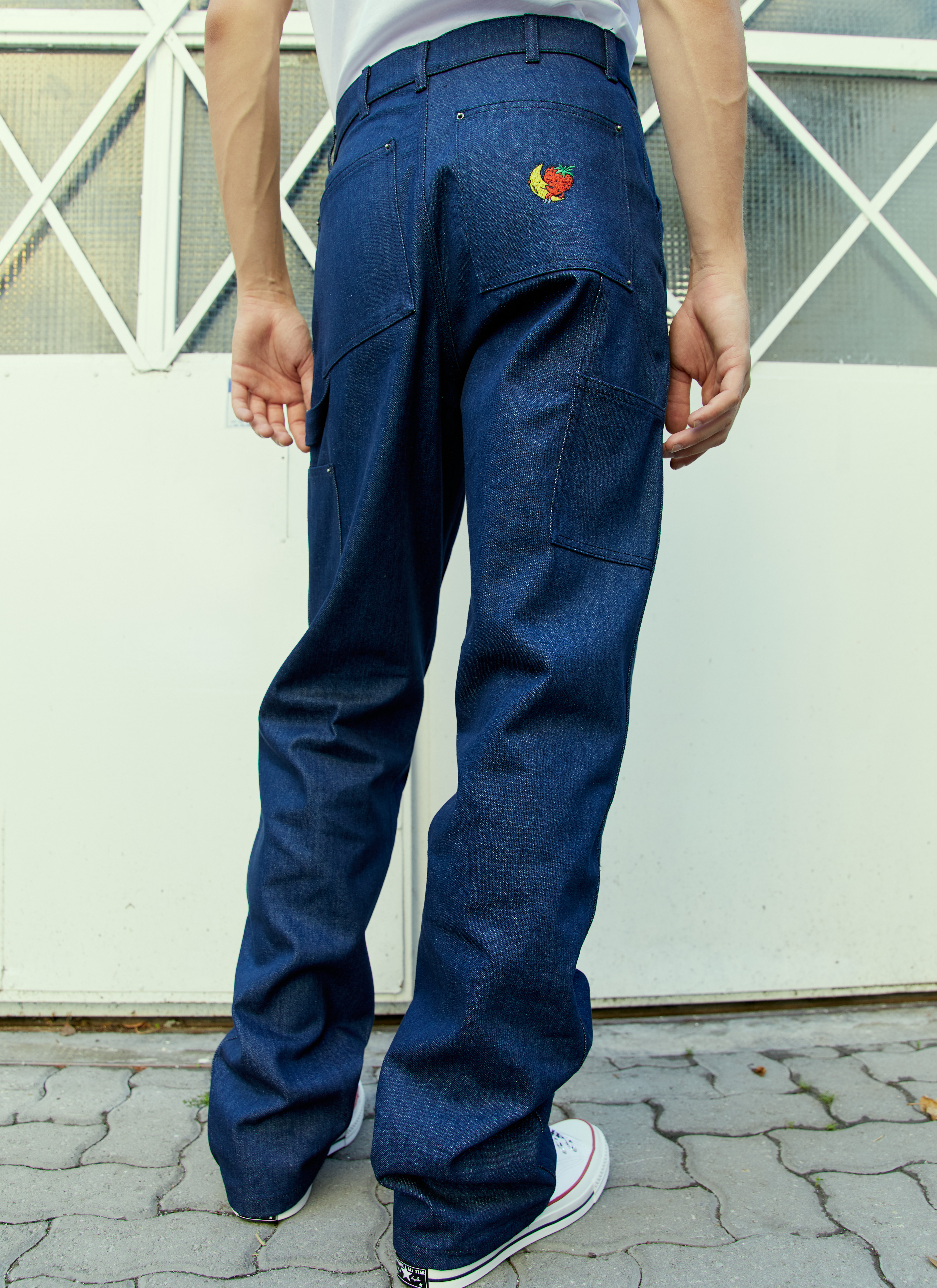 Sky High Farm Workwear Unisex Double Denim Knee Work Pants in Blue