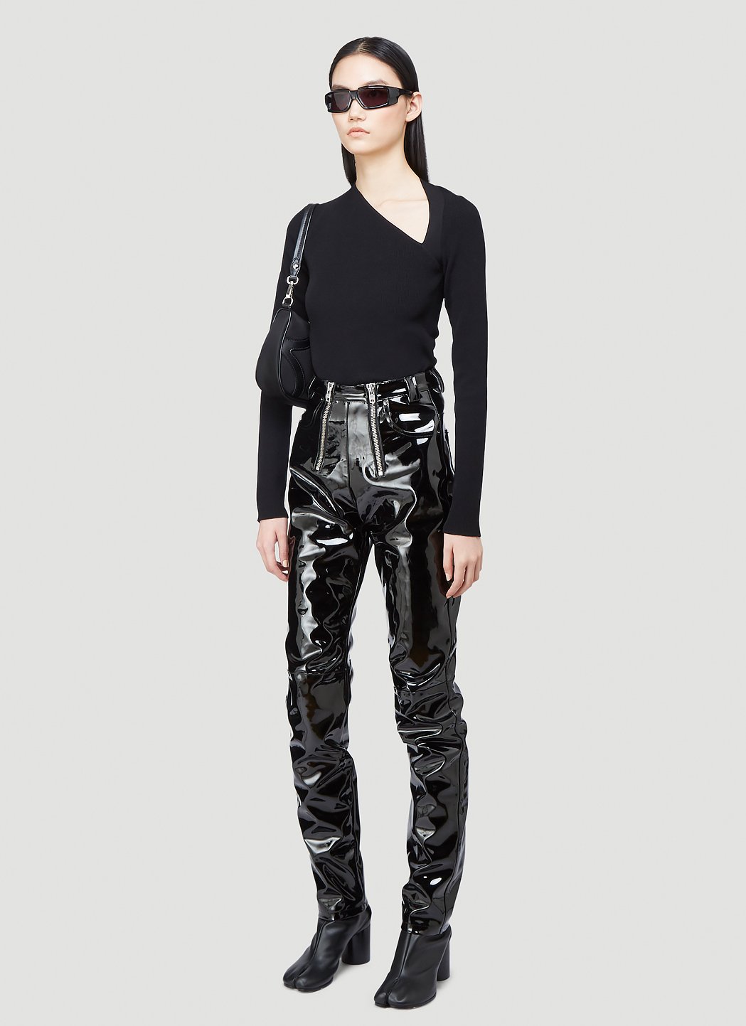 GmbH Exposed-Zip Vinyl Pants in Black | LN-CC