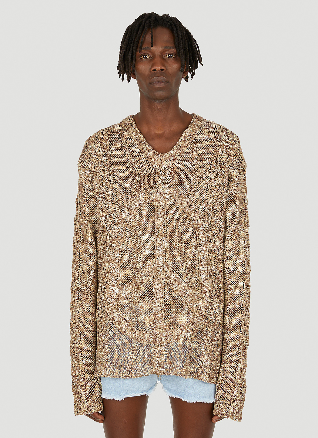 ERL Grunge Cable Knit Sweater in Brown | LN-CC®