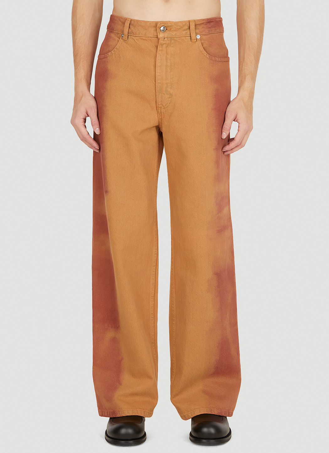 Eckhaus Latta Men's Washed Wide Leg Jeans in Orange | LN-CC®