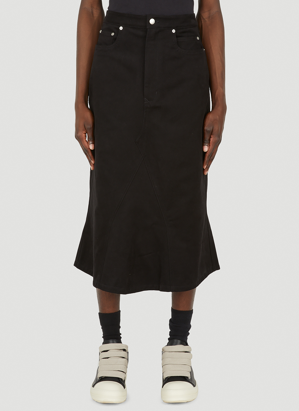 Rick Owens Unisex Godet Denim Skirt in Black | LN-CC®