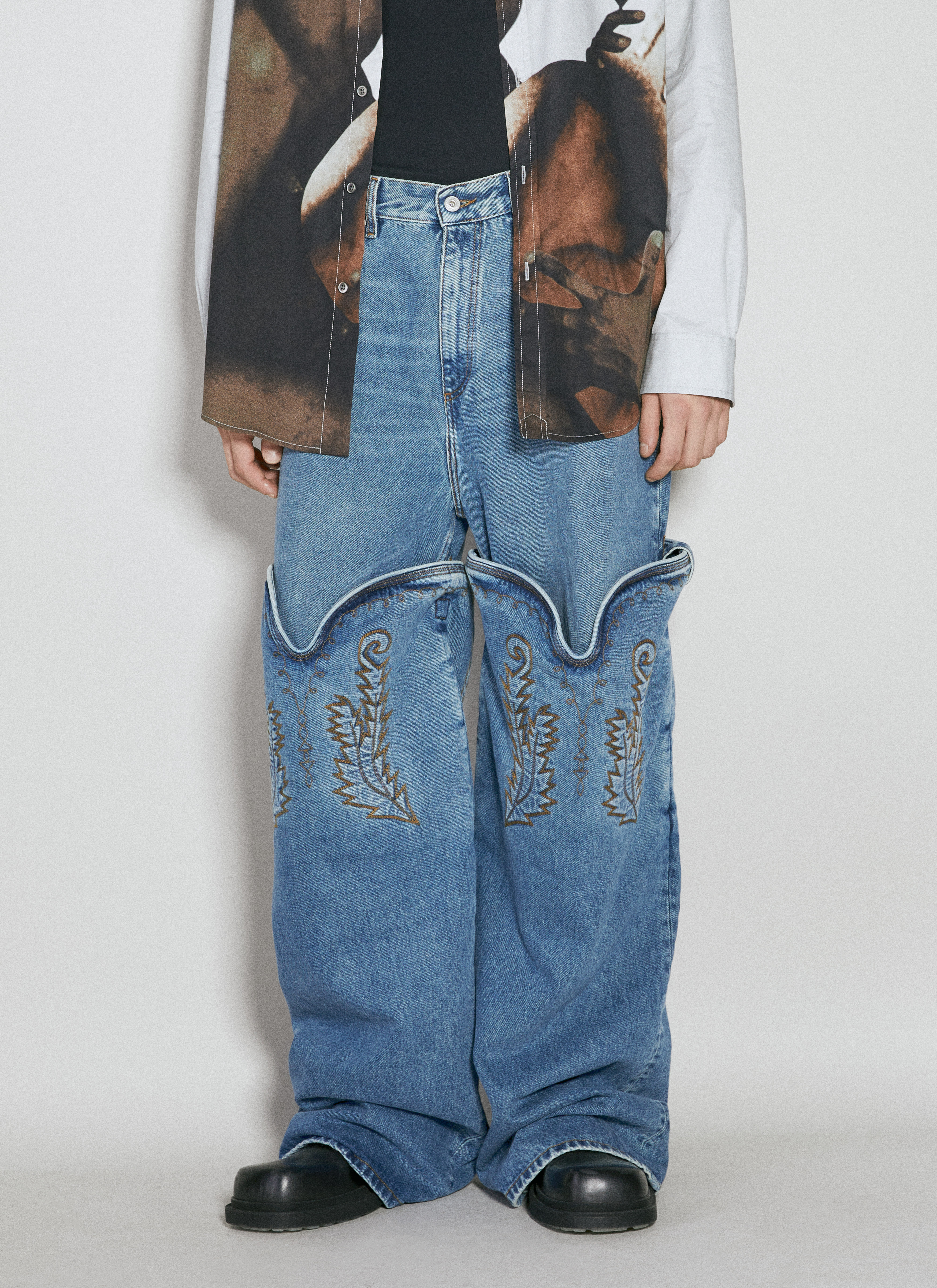 Y/Project Evergreen Maxi Cowboy Cuff Denim Jeans in Blue | LN-CC®