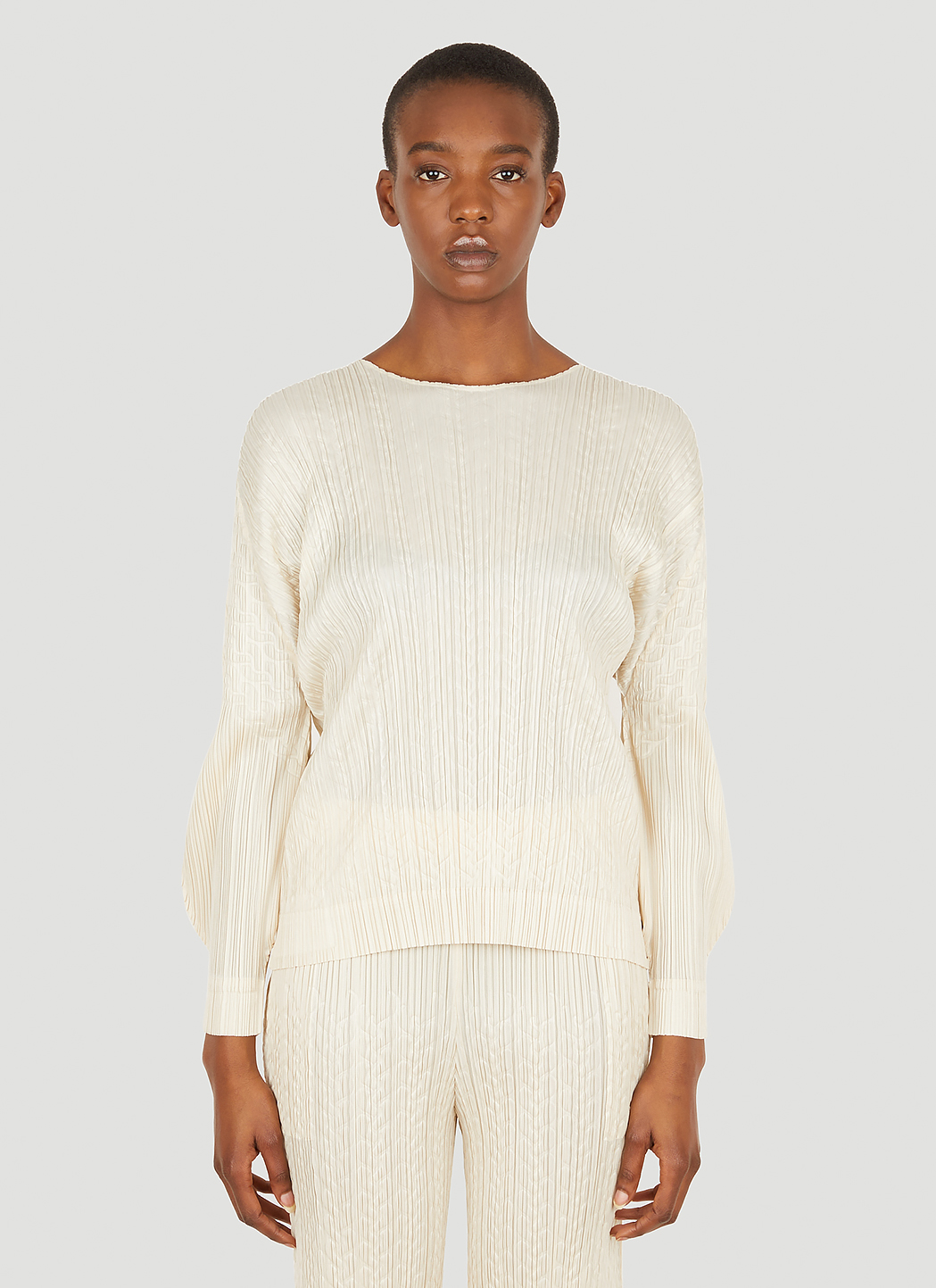 Pleats Please Issey Miyake Women's' Cable Stitch Top in Beige | LN-CC®