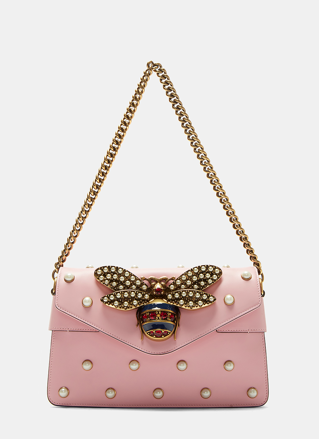 Gucci Broadway Pearl Studded Bee Clutch Bag | LN-CC