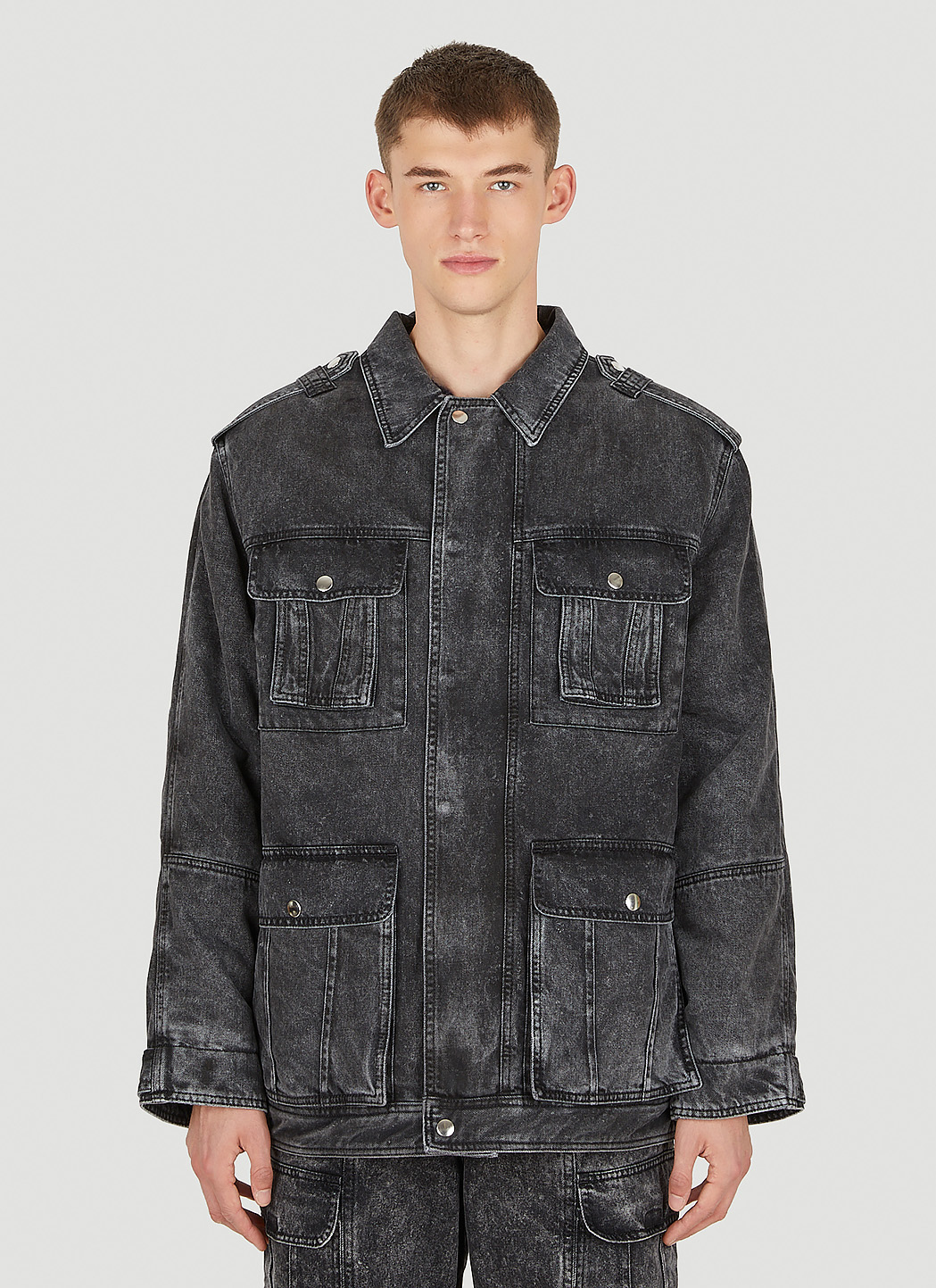 Balenciaga Washed Black Vintage Denim Track Jacket for Men