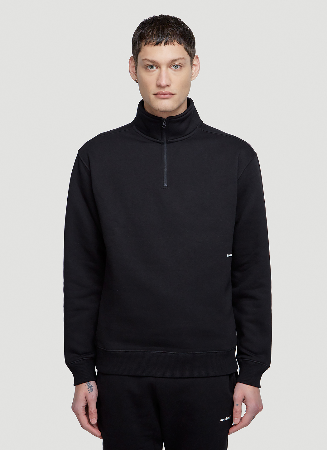 Soulland Ken Half Zip Sweatshirt in Black | LN-CC®