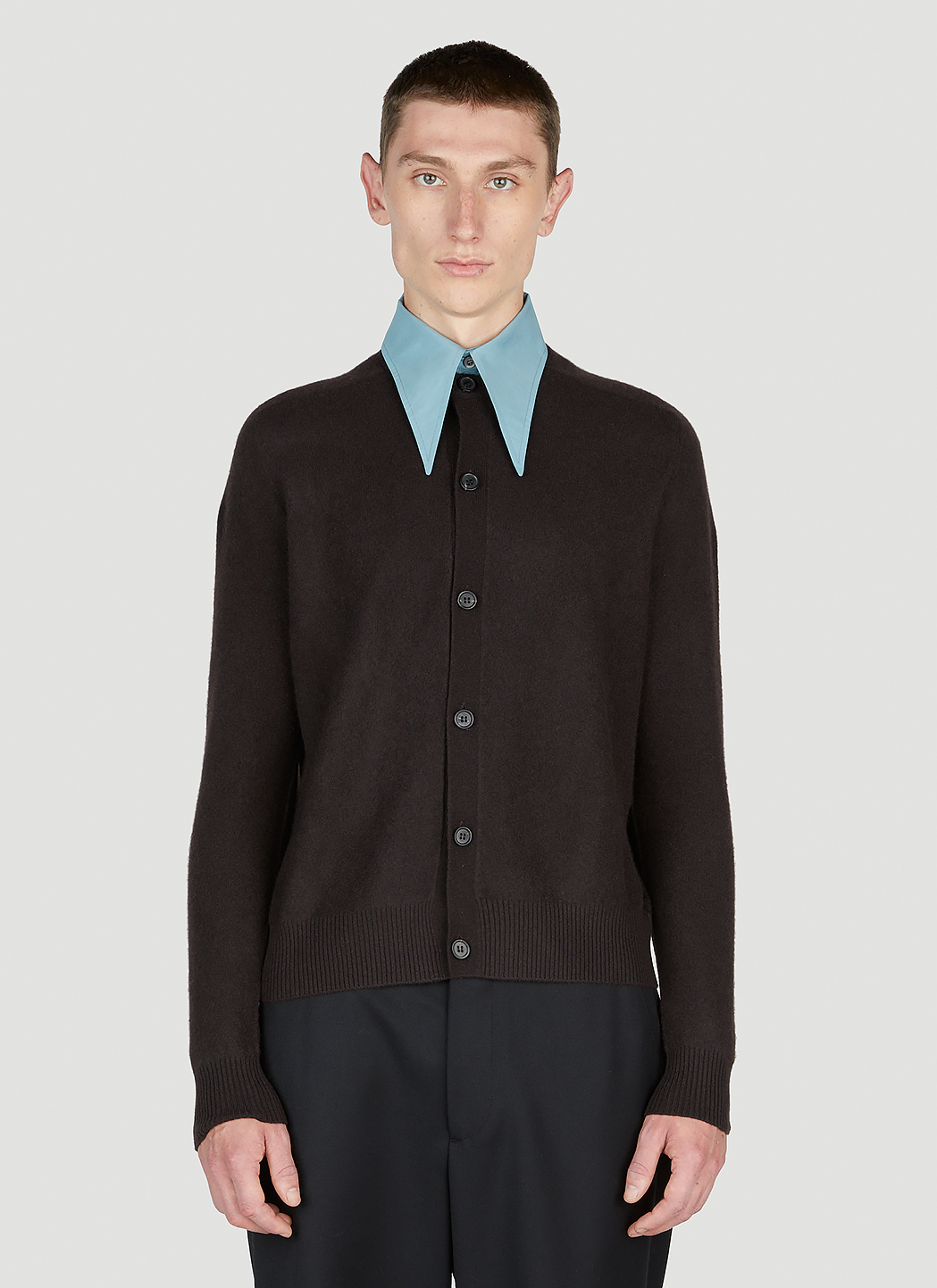 Prada Men s Contrast Point Collar Cardigan in Brown LN CC