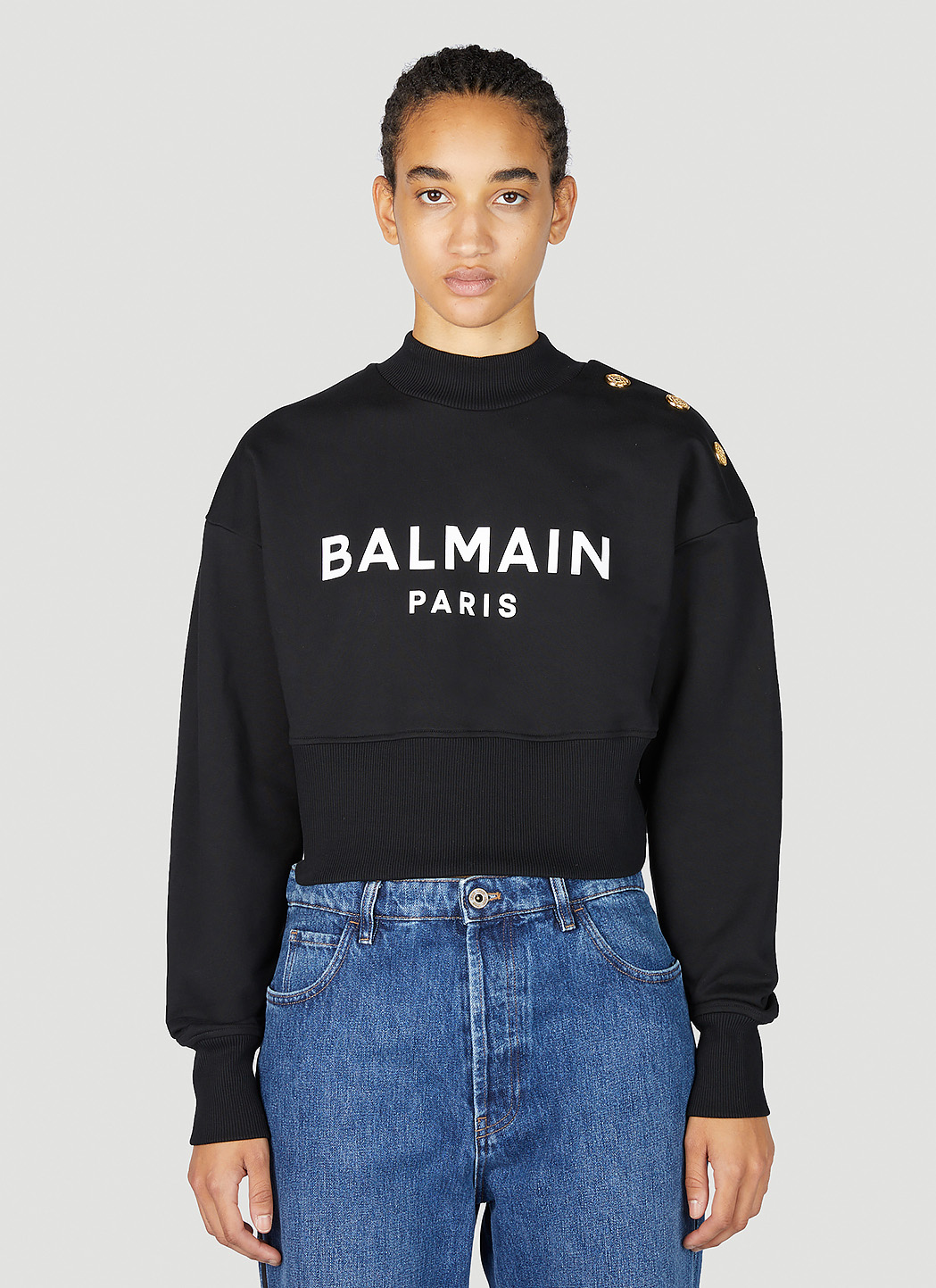 Balmain Women s Logo Print Cropped Sweatshirt in Black LN CC