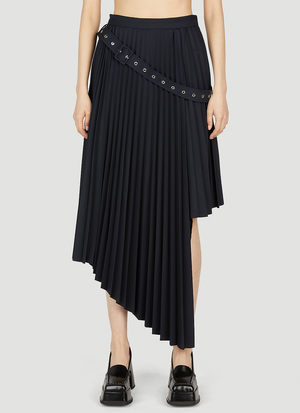 Eyelets Belt Strap Pleated Skirt