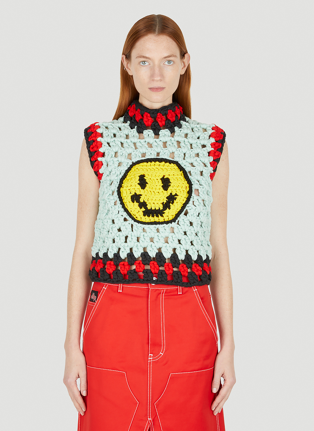 Meryll Rogge Smiley Face Crochet Vest in Blue | LN-CC