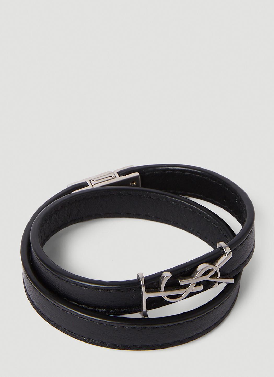 Saint Laurent Leather Bracelet With Logo And Golden Details in White | Lyst
