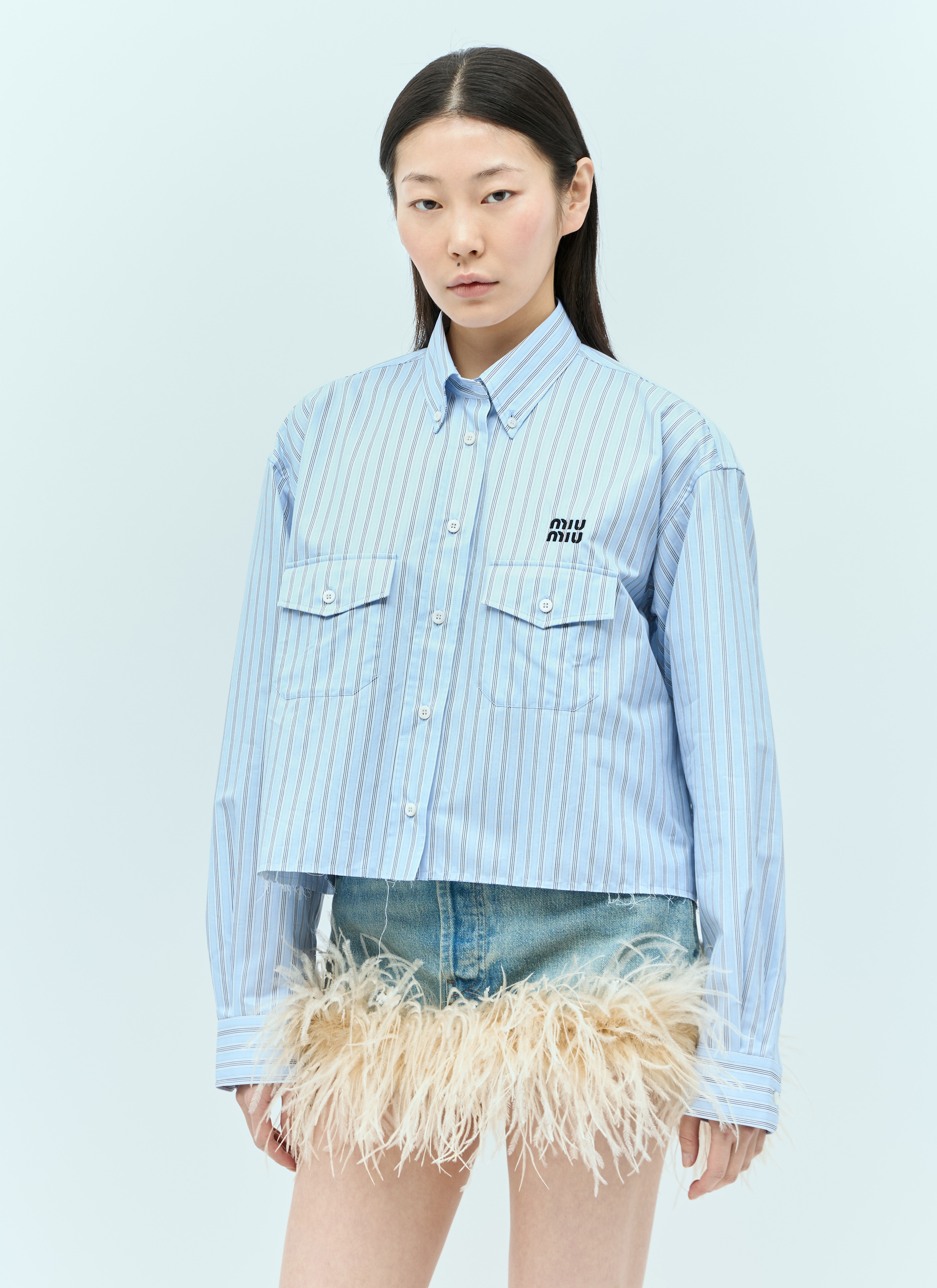 Miu Miu Women's Cropped Striped Shirt in Blue | LN-CC®