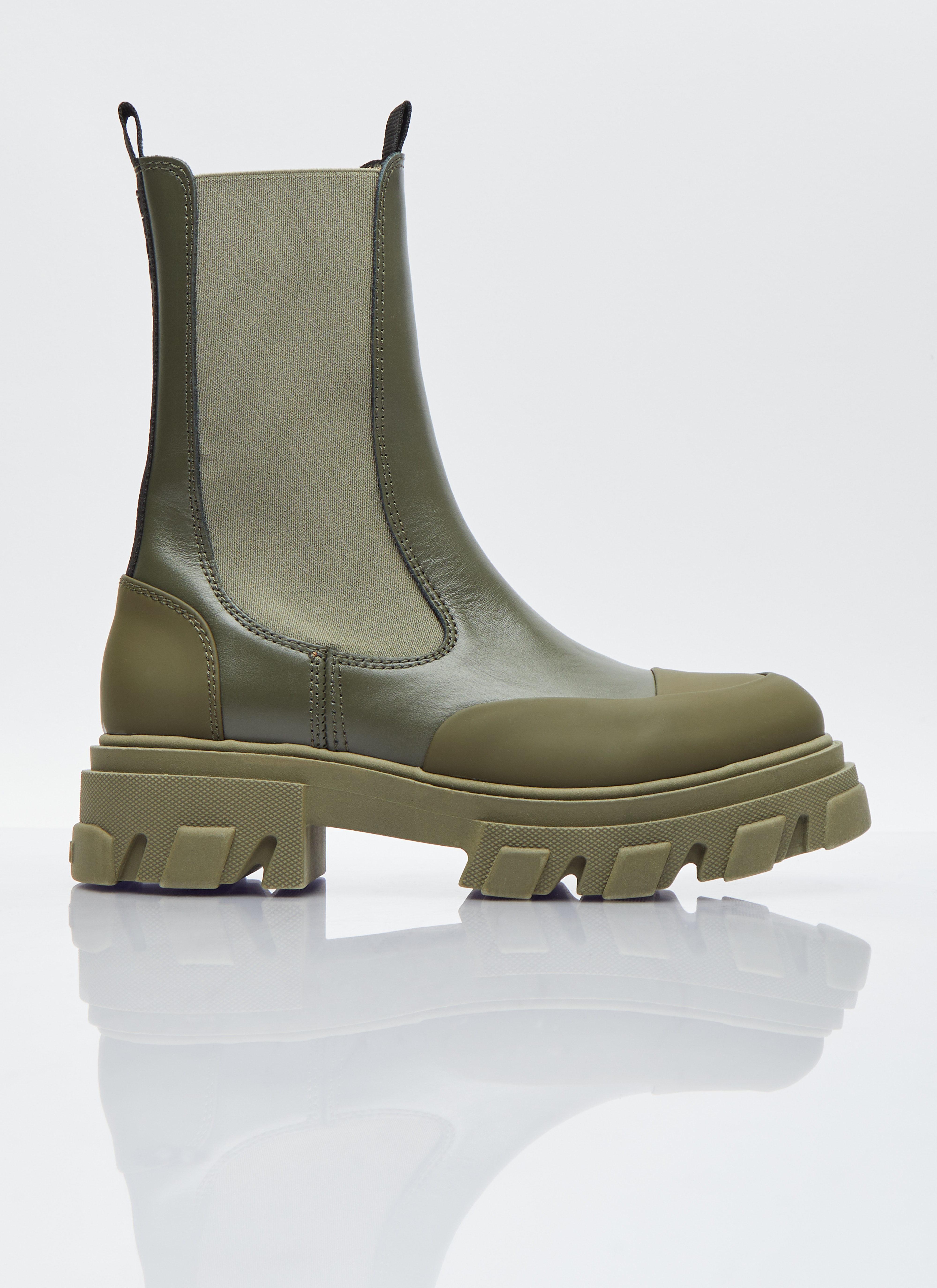 GANNI Cleated Mid Chelsea Boots in Green LN CC