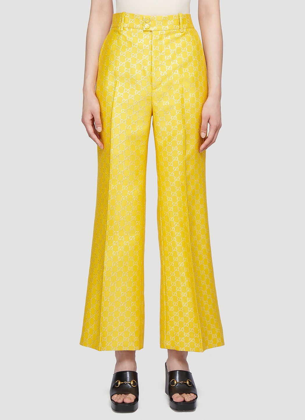 Gucci Gg Lame Wide Pants In Yellow Ln Cc