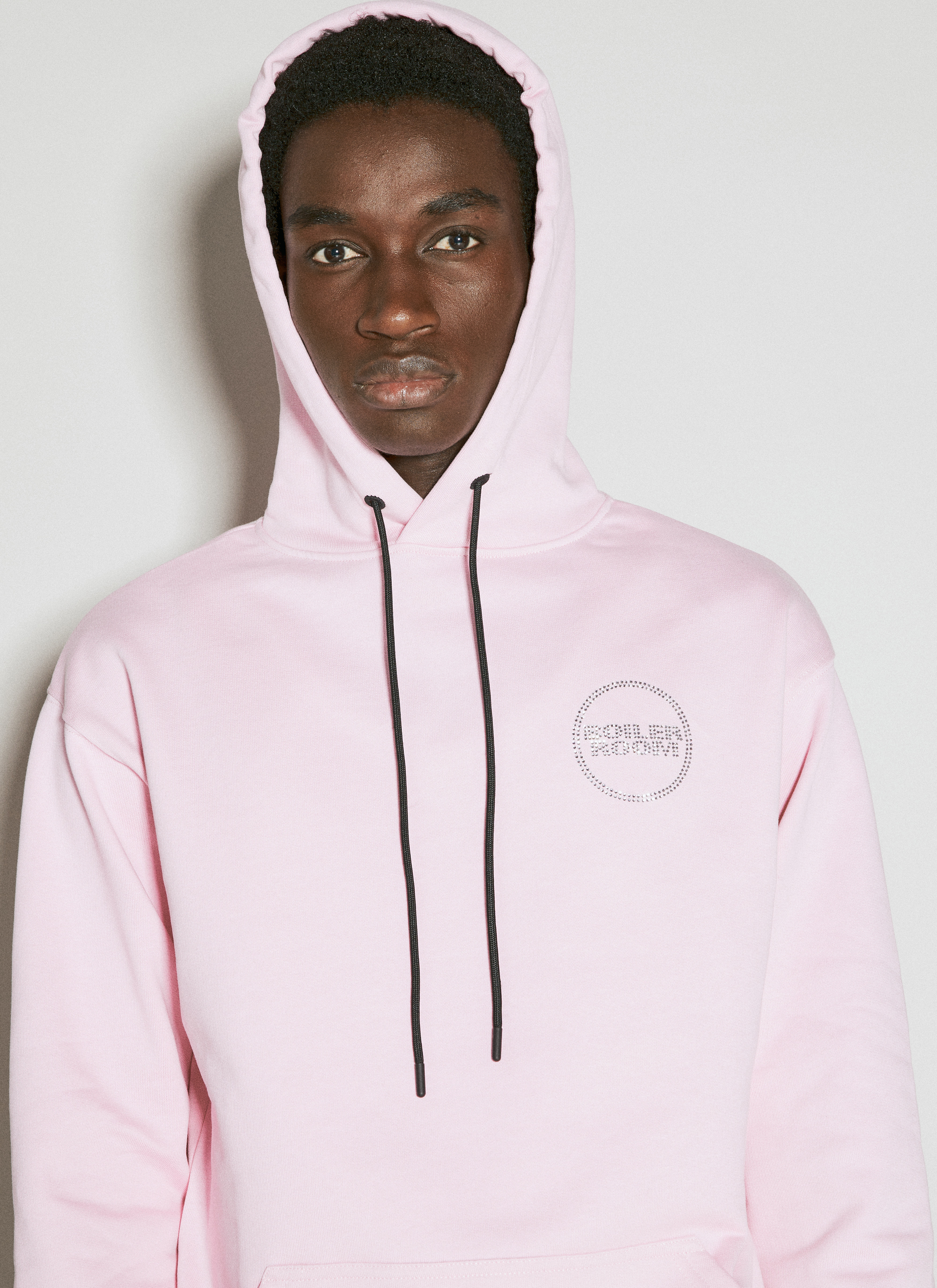 Boiler Room Hooded Sweatshirt With Diamante Logo Motifs in Pink