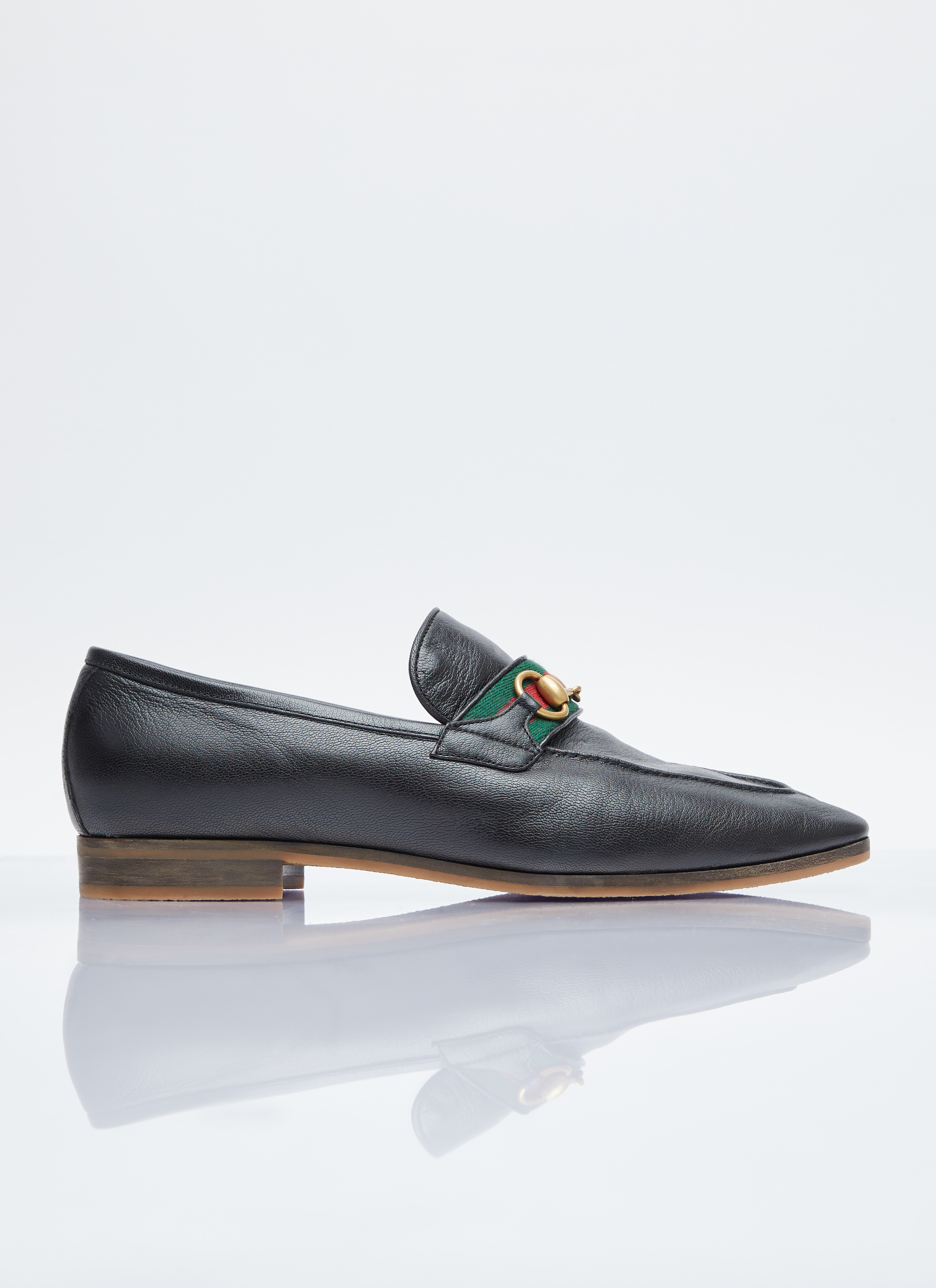 Gucci Horsebit Web-stripe Almond-toe Loafers In Grey