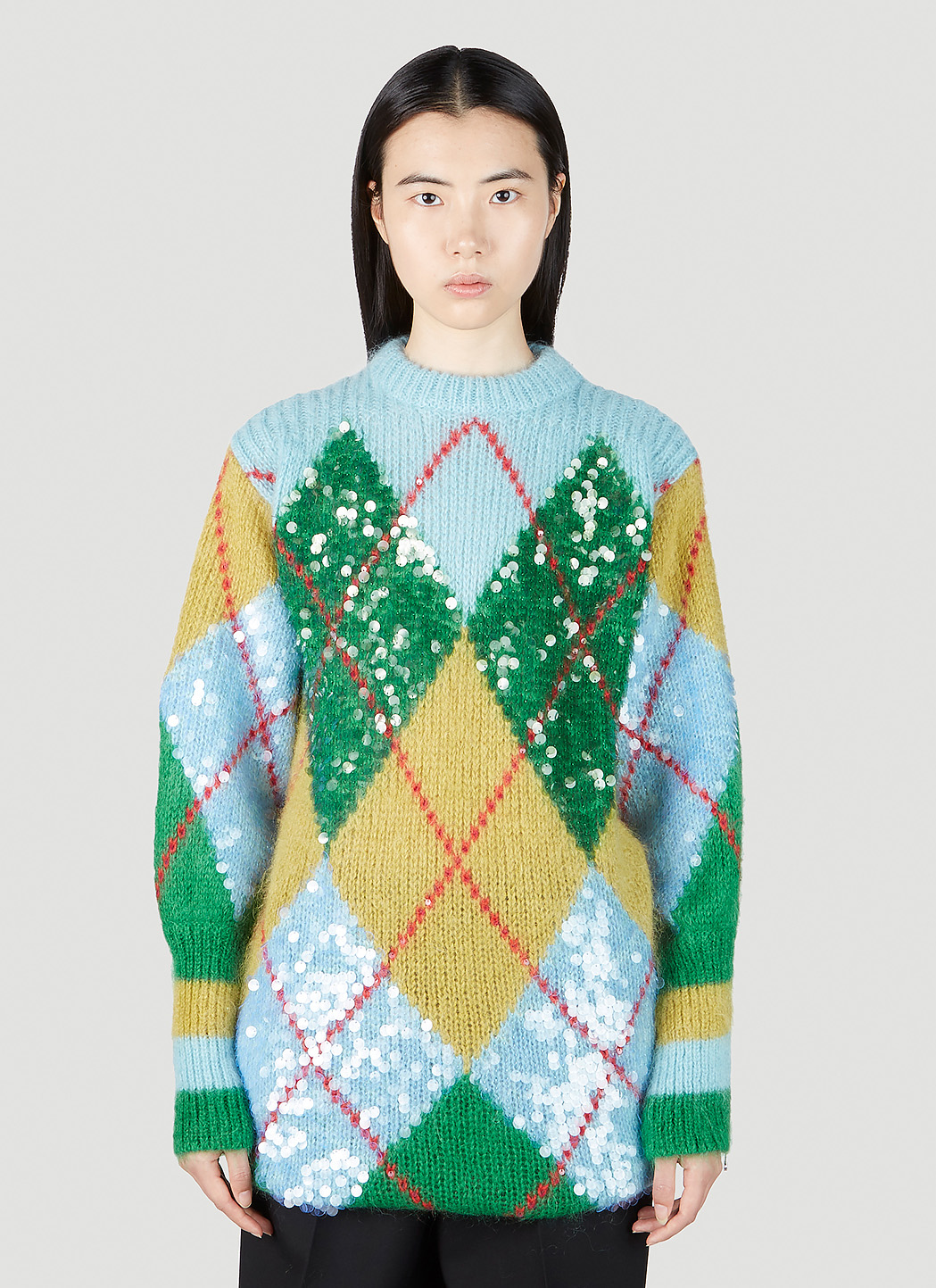 Gucci Argyle Embellished Sweater in Blue LN CC