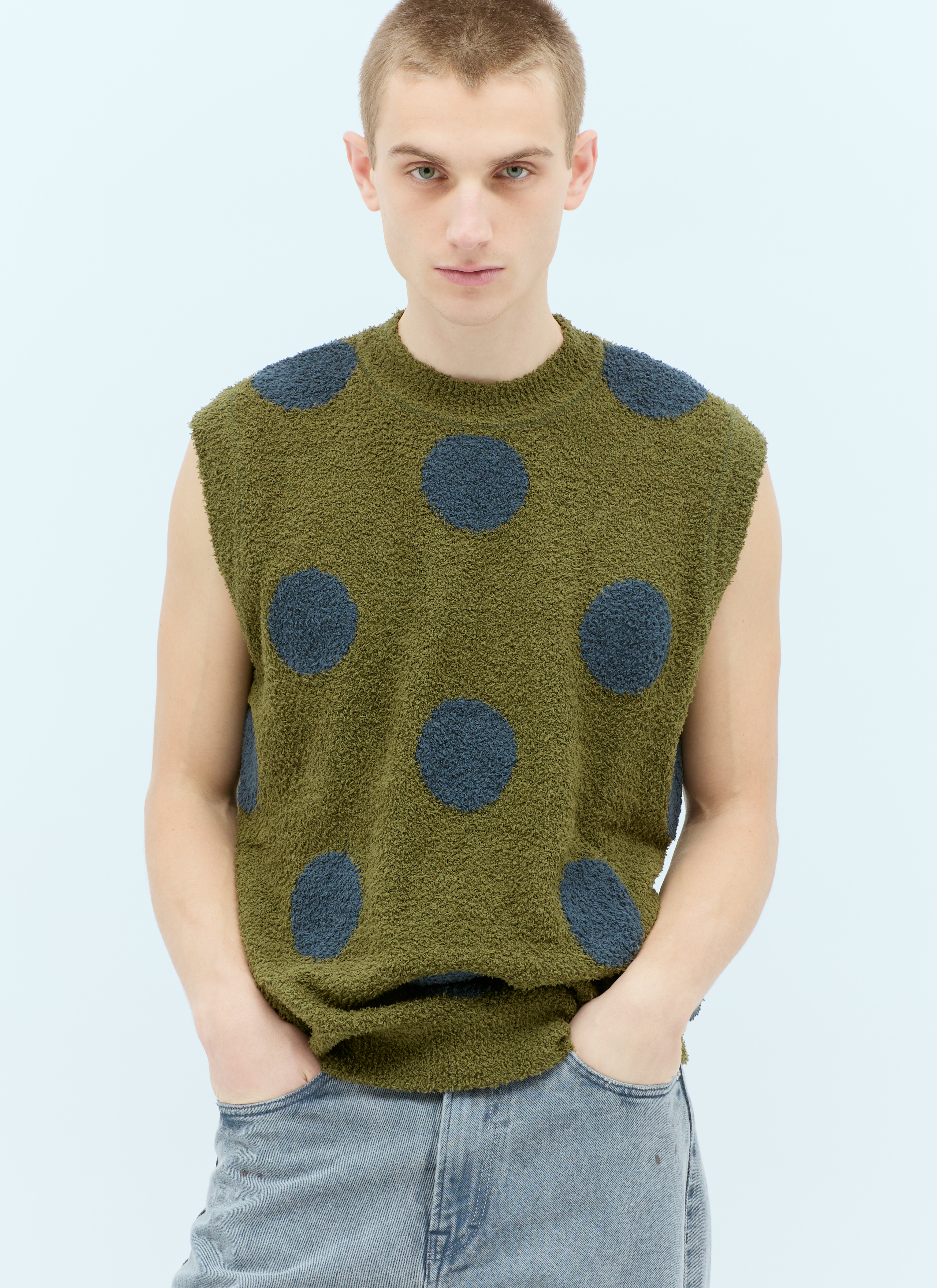 Brain Dead Men's Teddy Fur Dot Knit Sweater Vest in Green | LN-CC®