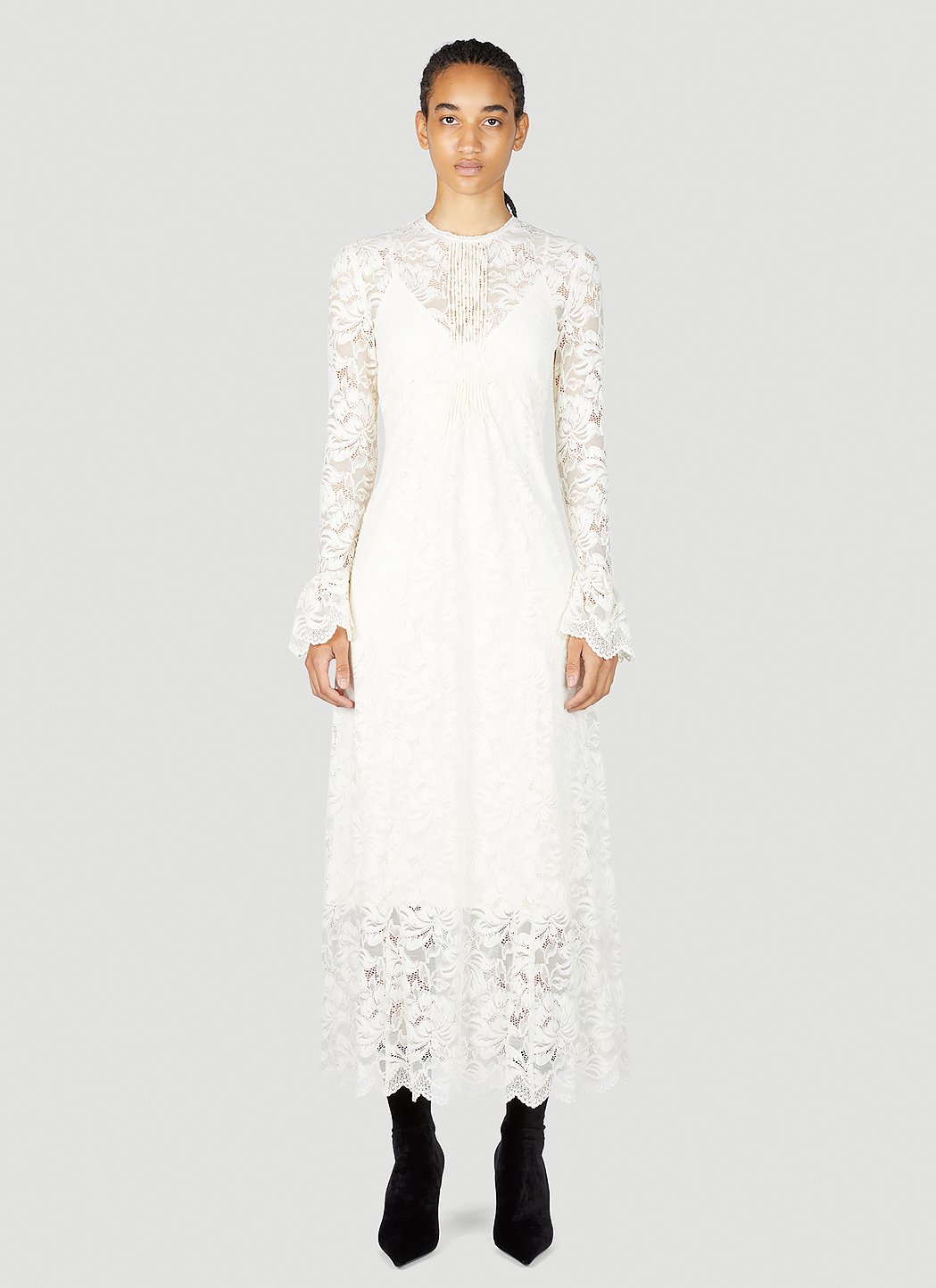 RABANNE Off-the-shoulder scalloped stretch-lace maxi dress